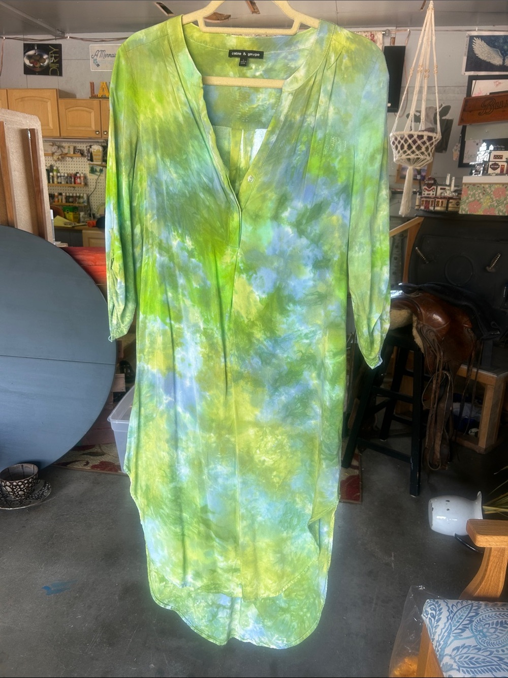 Cable & Gauge Green and Blue Tie-Dye Shirt Dress